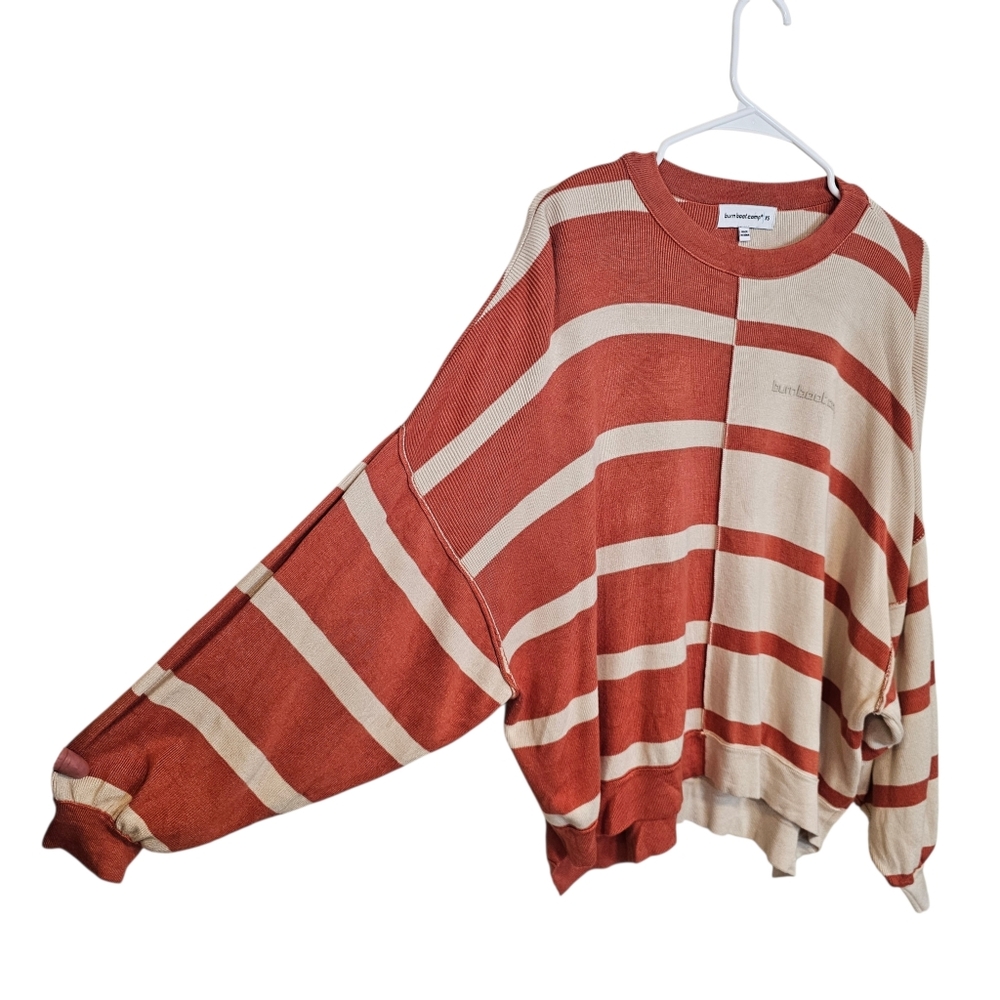 Burn Boot Camp Oversized Striped Crewneck Sweater Colorblock Drop Sleeve - Picture 4 of 8